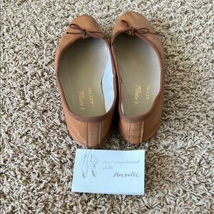 PORSELLI Brown Leather Flats with Classic Bow
